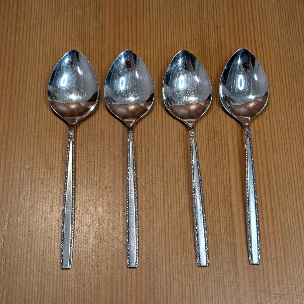 Lot of 4 Oneida Community VIA ROMA Stainless 6.75" Oval Soup / Table Spoon Set